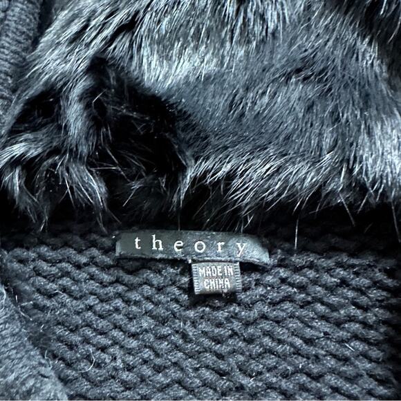 Theory Wool Cashmere Rabbit‎ Fur Black Knit Toggle Front Sweater Cardigan Sz XS - Picture 4 of 10